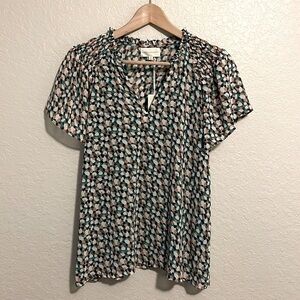 Melloday Women’s Geometric Flutter Sleeve Top Size M NEW